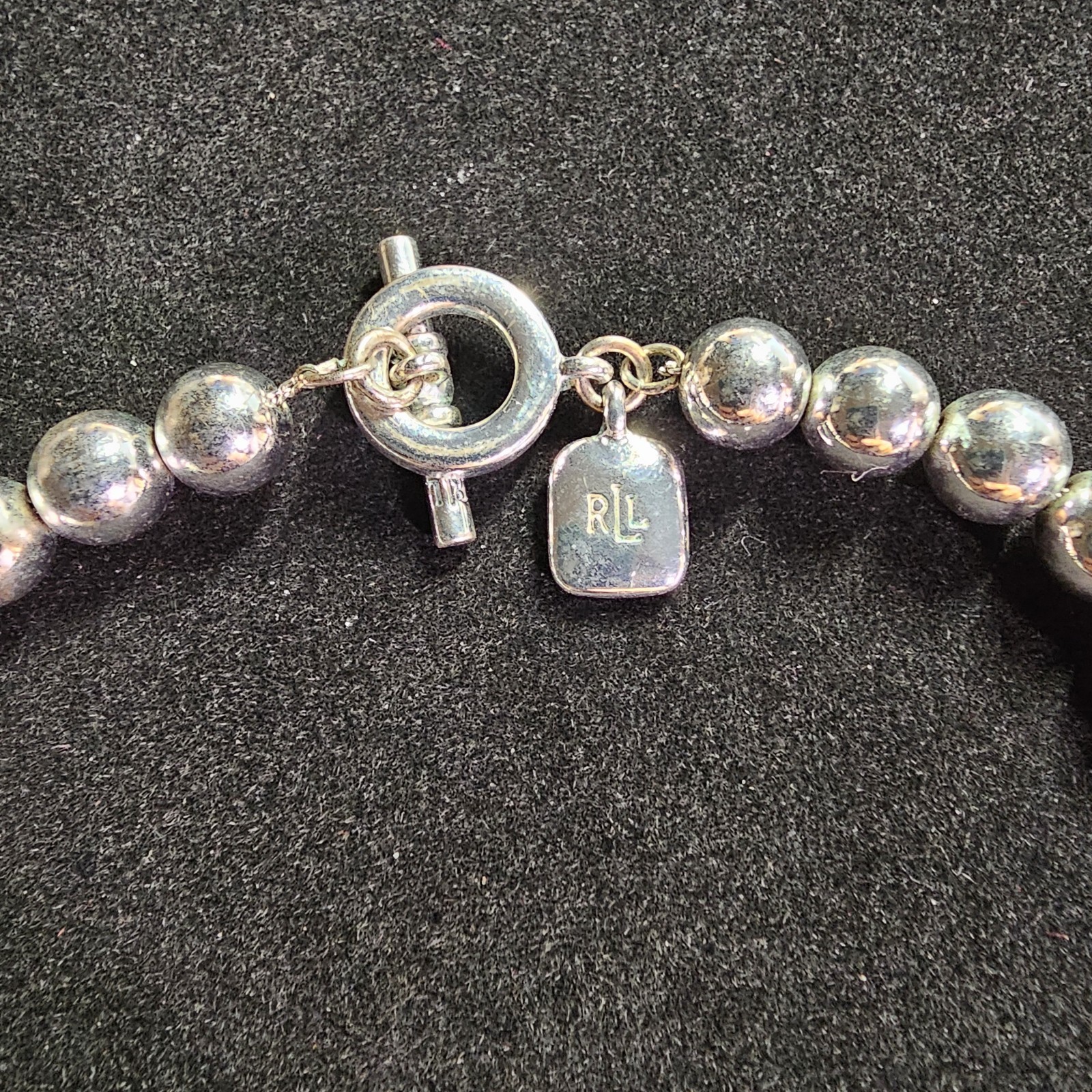 Lauren Ralph Lauren Single Strand Ball Bead Necklace 16″ Silver Tone Jewelry