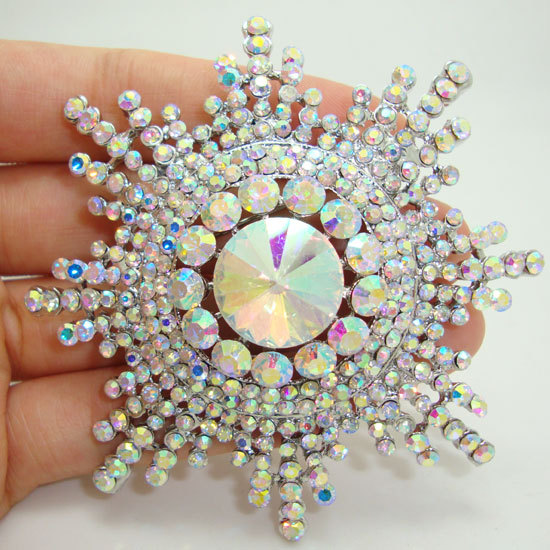 Bride Pretty Snowflake Flower Clear AB Rhinestone Crystal Bride Wedding Brooch
