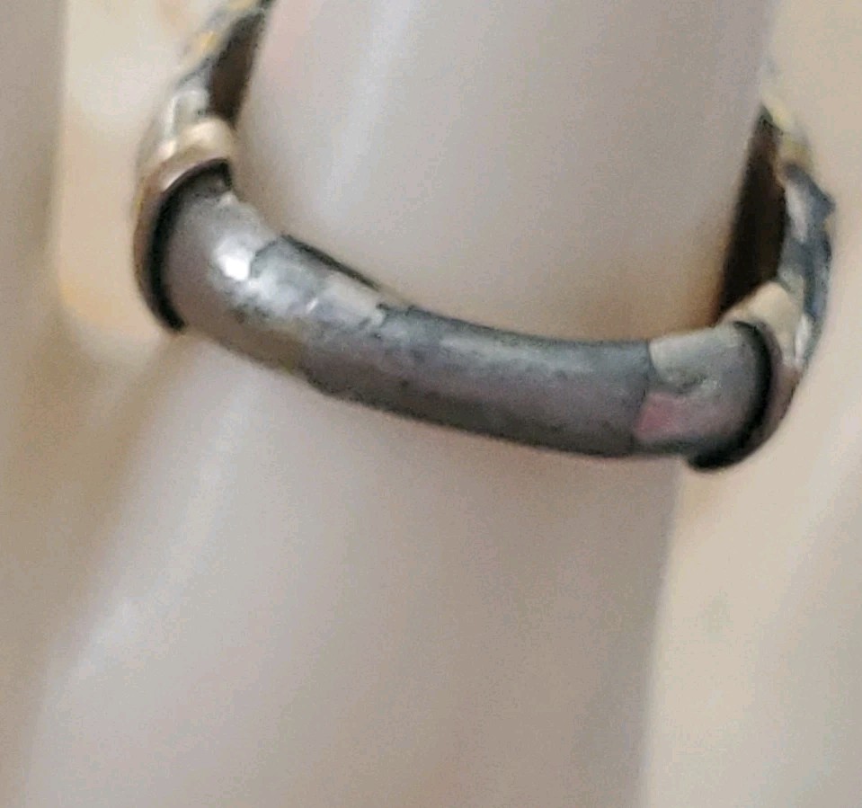 vintage modernist enamel dome ring, Chunky mosaic “brutalist” F5