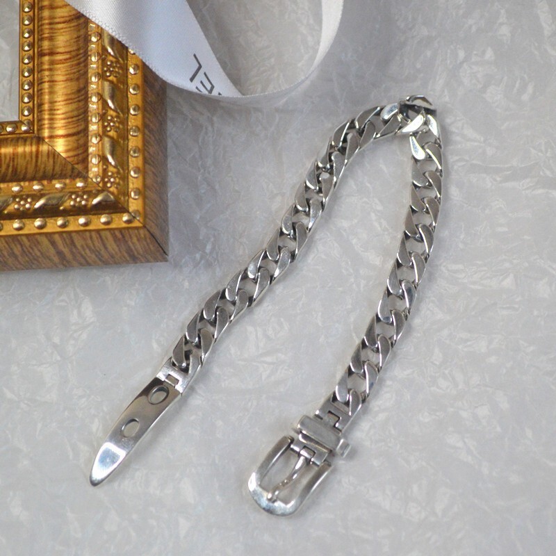 925 Sterling Silver Vintage Belt Buckle Chain Bracelet Trendy Cuban Link Bangle