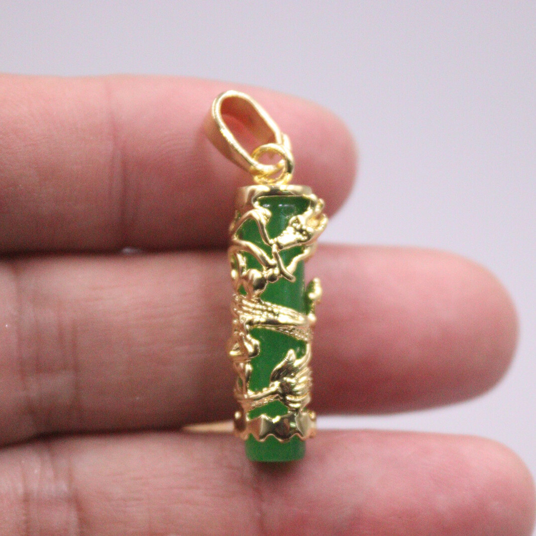 1pcs 18K Gold Over Alloy Metal Pendant with Heating Purple Jade Dragon Pillar