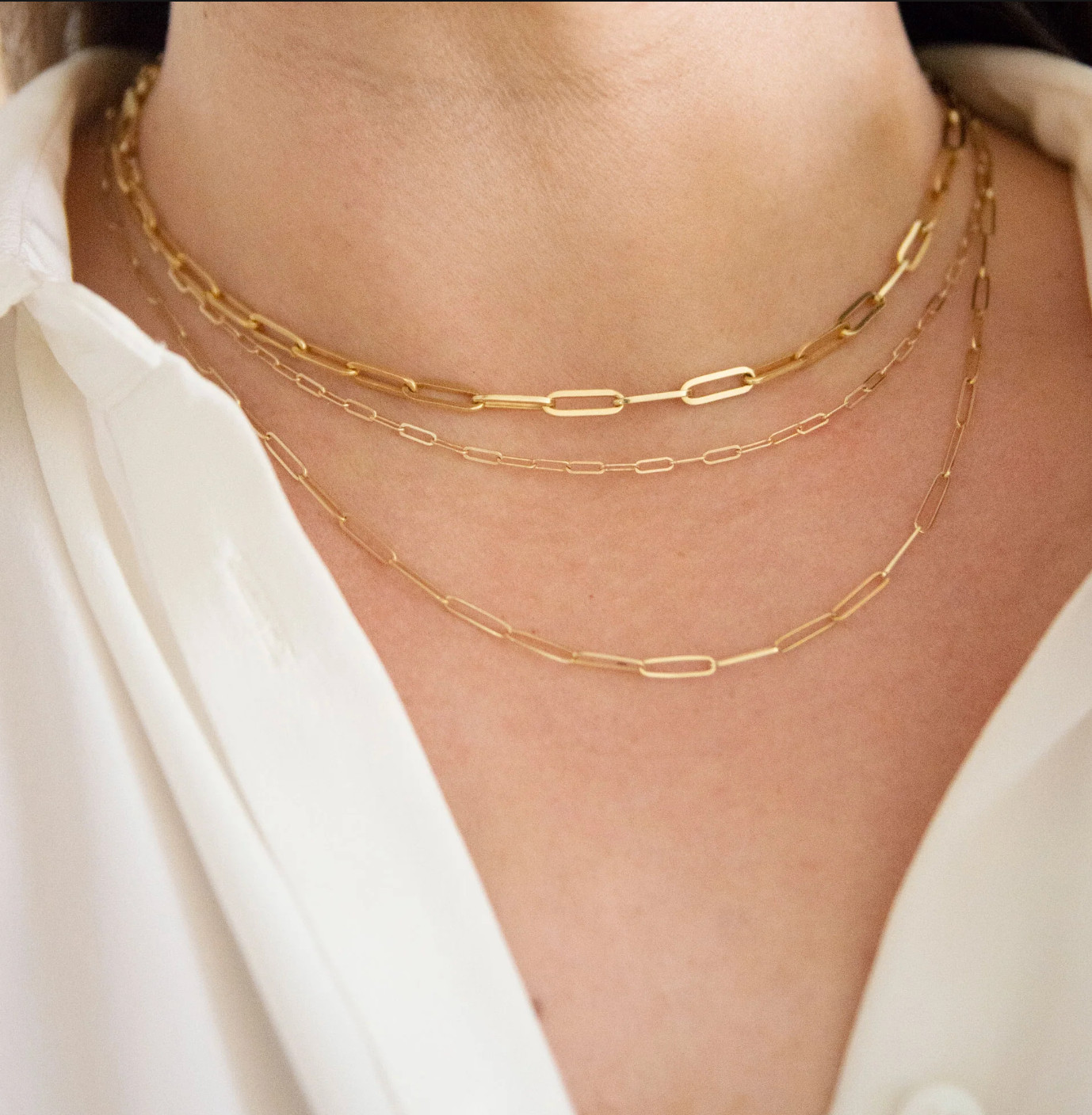 14k Gold Plated Solid 925 Sterling Silver 3mm Paperclip Rolo Chain Necklace