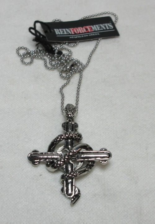 SNAKE ON CROSS NECKLACE PANDANT REINFORCEMENTS STAINLESS STEEL #7