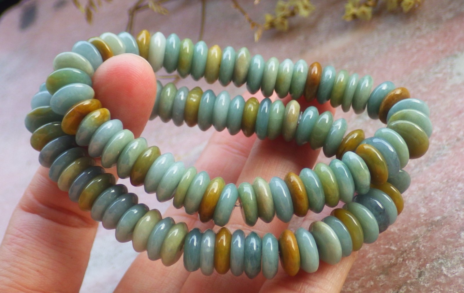1 piece Yellow A JADE Jadeite Beads Bangle Circle Bracelet 6.5 inches 732670