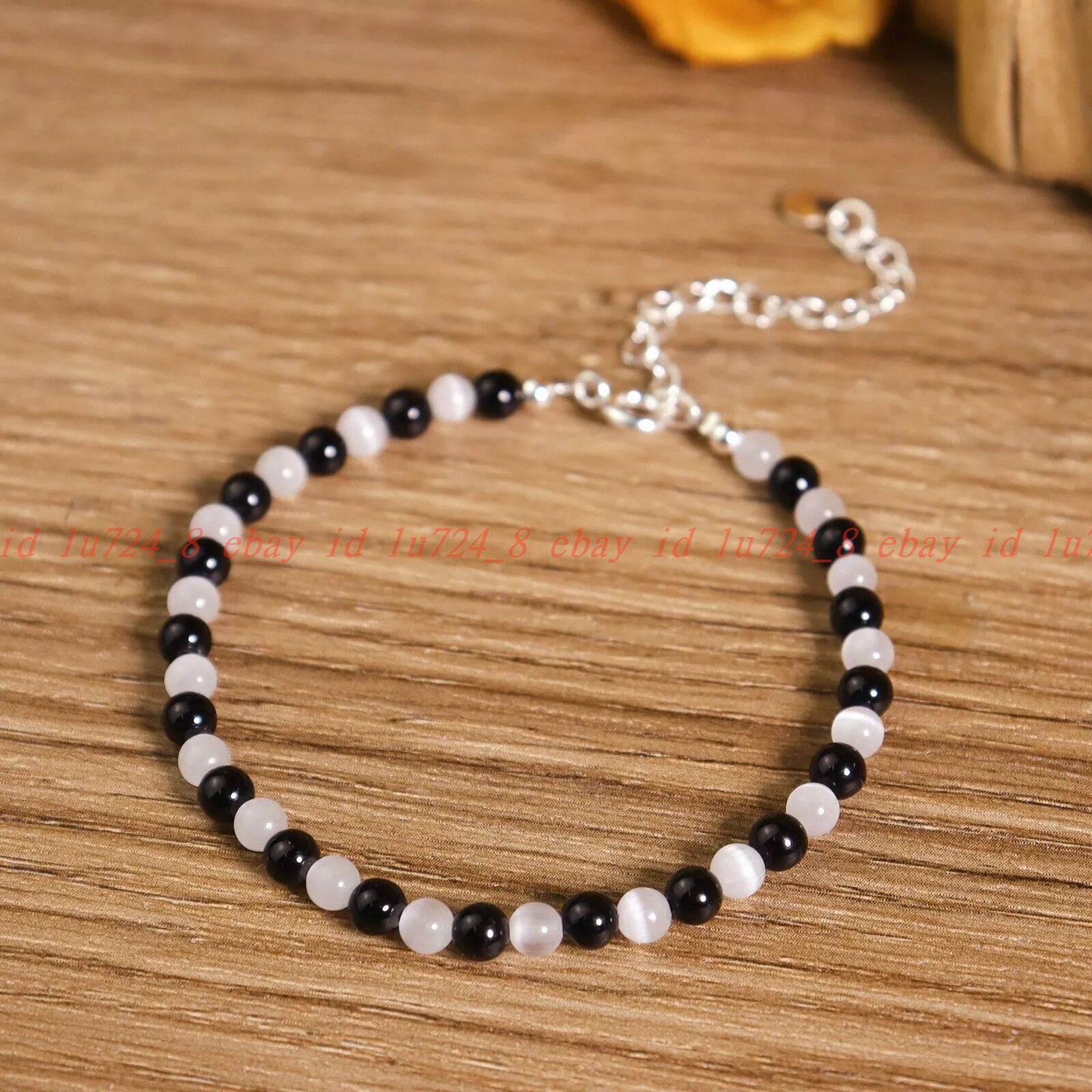 Black Tourmaline Selenite Beads Healing Protection Chakra Women Bracelet 7.5″
