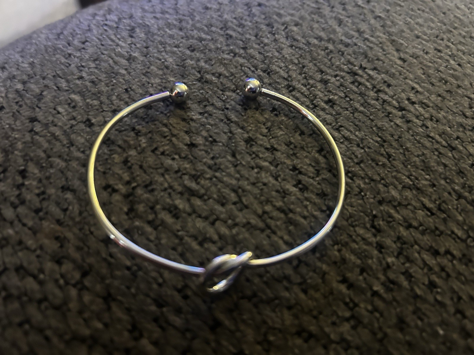 Silver Tone Knot Open Cuff Bangle Bracelet, Adjustable Metal No Stone