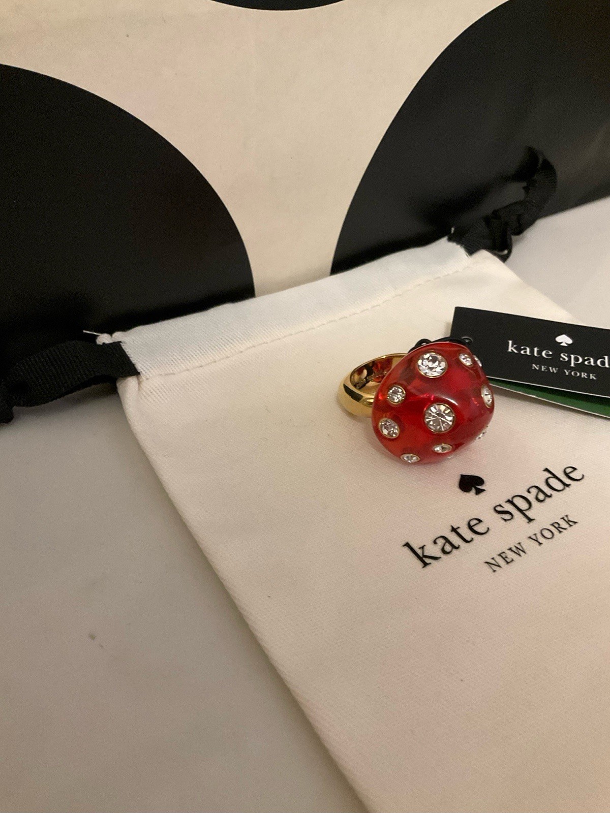NWT Kate Spade New York Forest Pop Mushroom 12k Gold Plated CZ Crystal Ring Sz 8