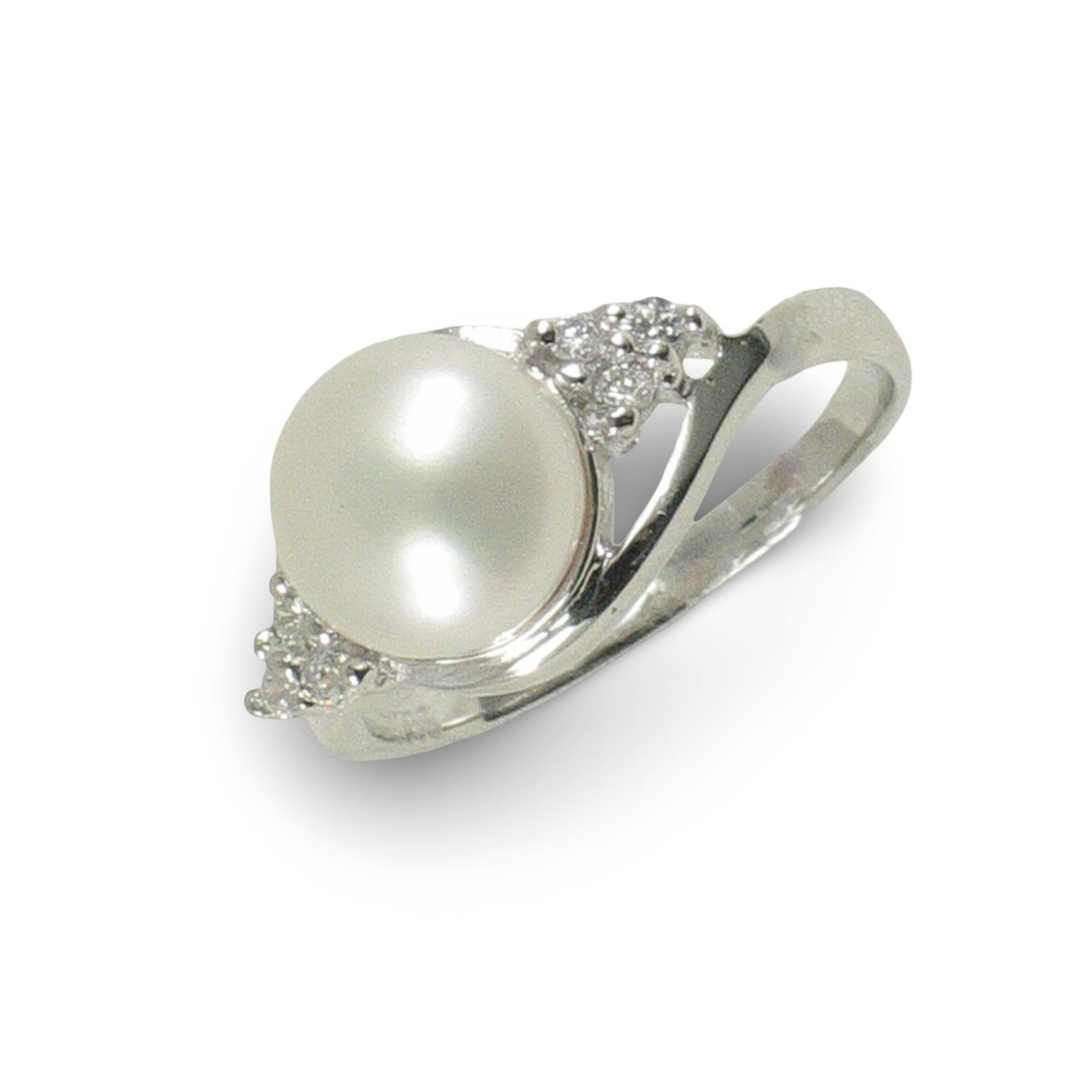 Solid 925 Silver White Cultured Pearl Ring w/ Cubic Zirconia Crown Accents – TPJ