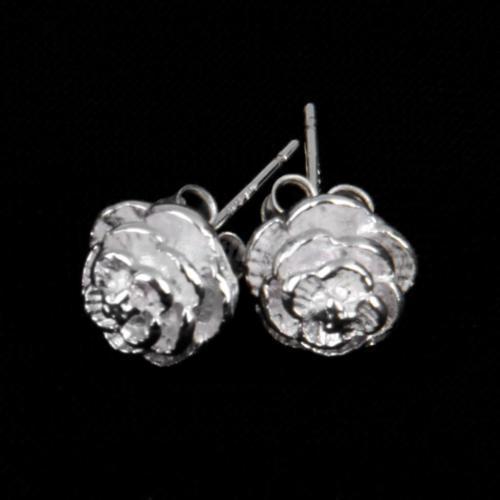 Pretty New Sterling Silver Plated Nicely Textured 3D Flower Stud Post Earrings