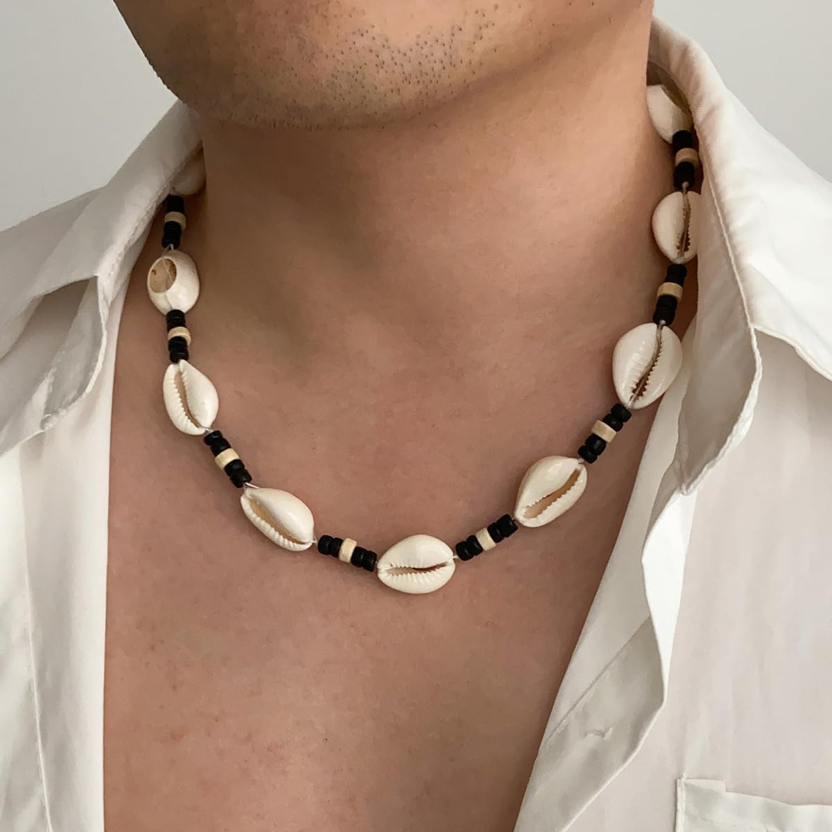 Puka Shell Necklace Men Beaded Beach Necklaces for Men Surfer Necklace Black Bro