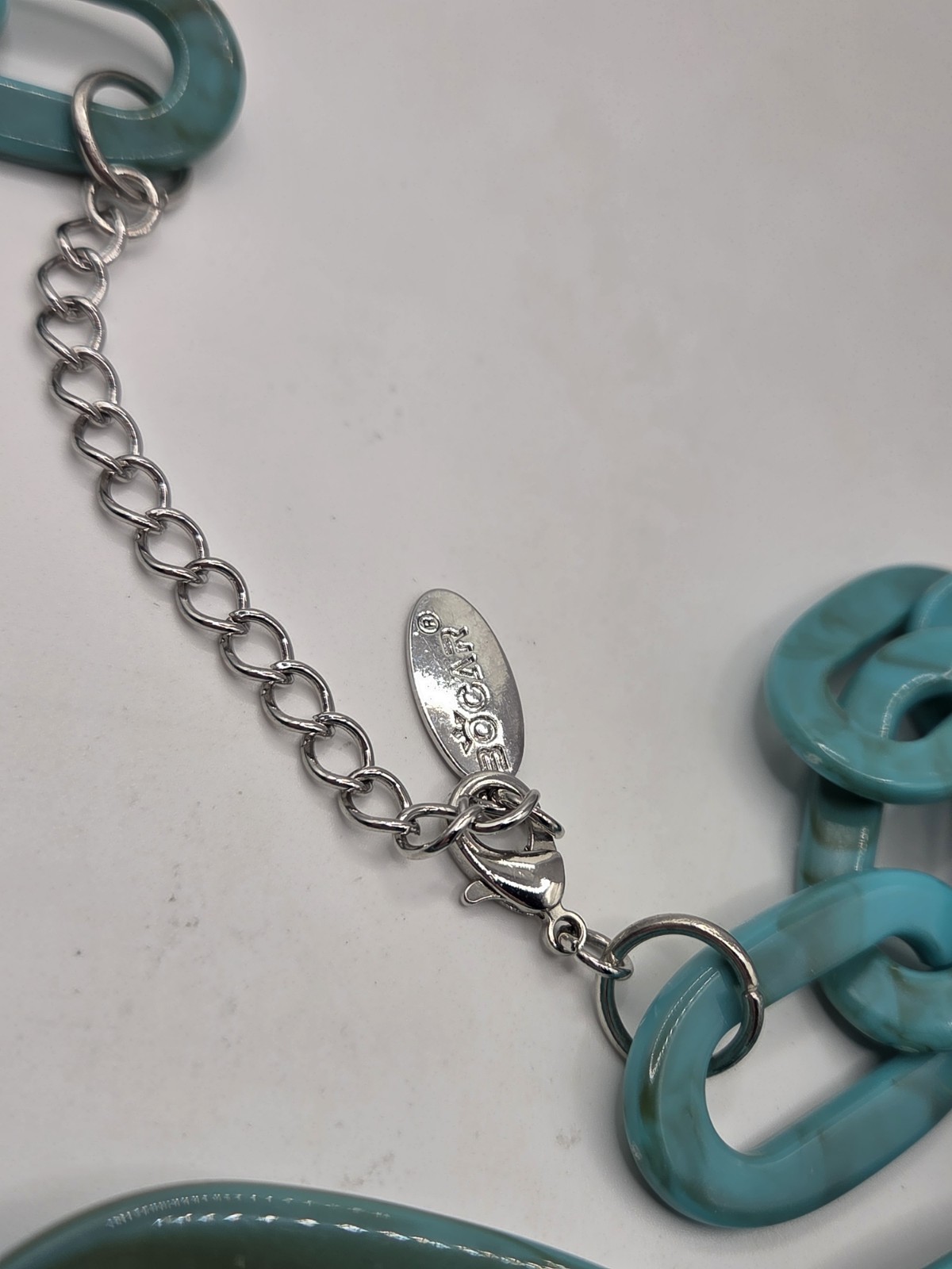 Bocar Resin/ Plastic Chain Link Necklace Chunky Statement Teal/Turquoise