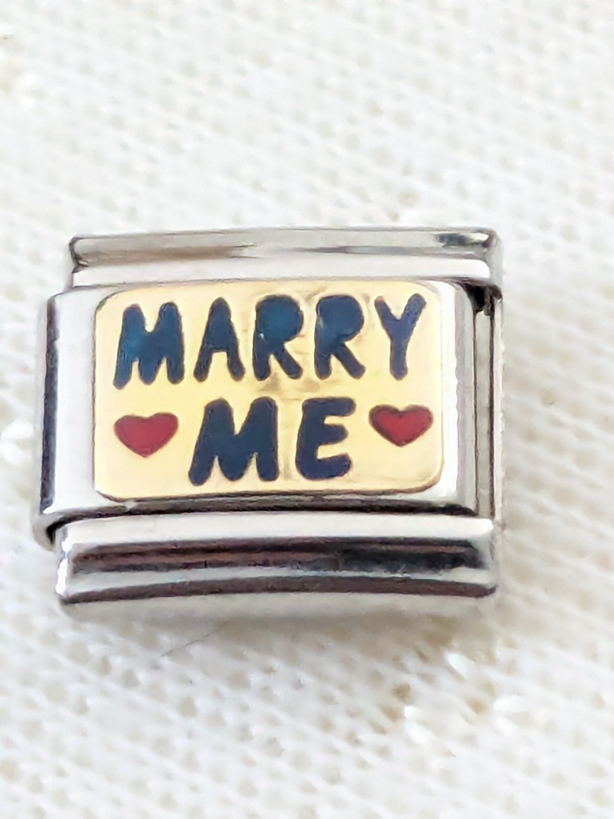 Authentic Puzzle Italian Charm Word Link “Marry Me” Stainless & 18k Gold Z28