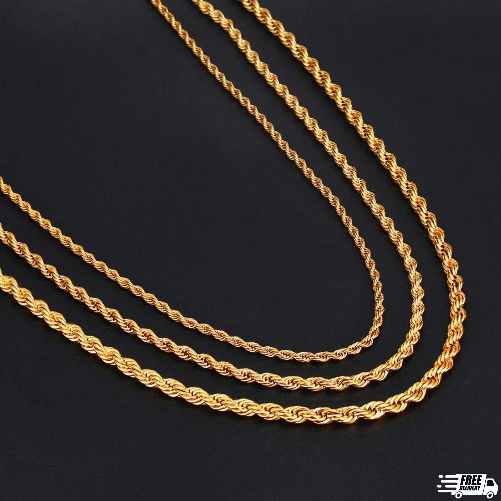 18K Gold Filled 16″- 32″ INCH Classic Rope Chain Necklace, Multiple Length/Width