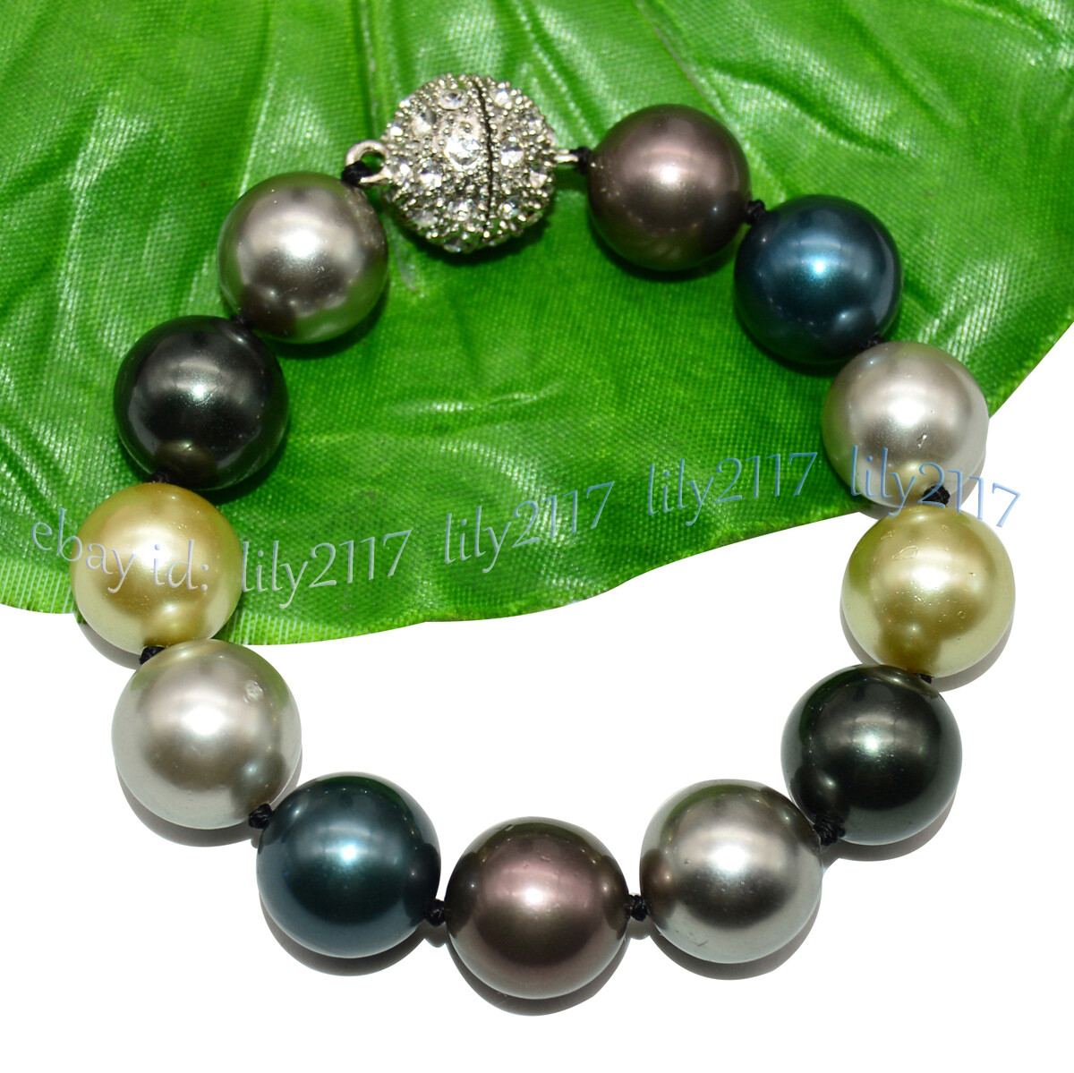 8/10/12/14mm Genuine Multicolor South Sea Shell Pearl Round Beads Bracelet 7.5”