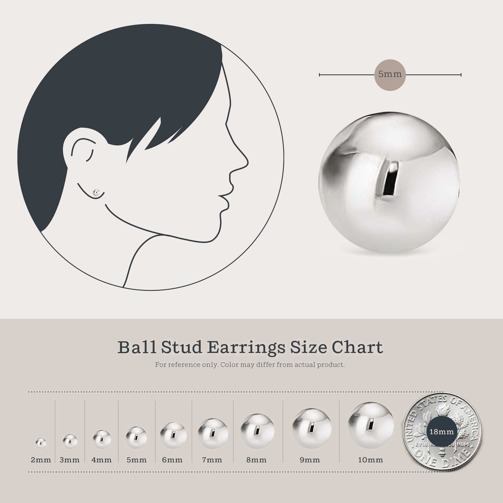 925 Sterling Silver High Polish Smooth Round Ball Stud Earring 3-Size Set