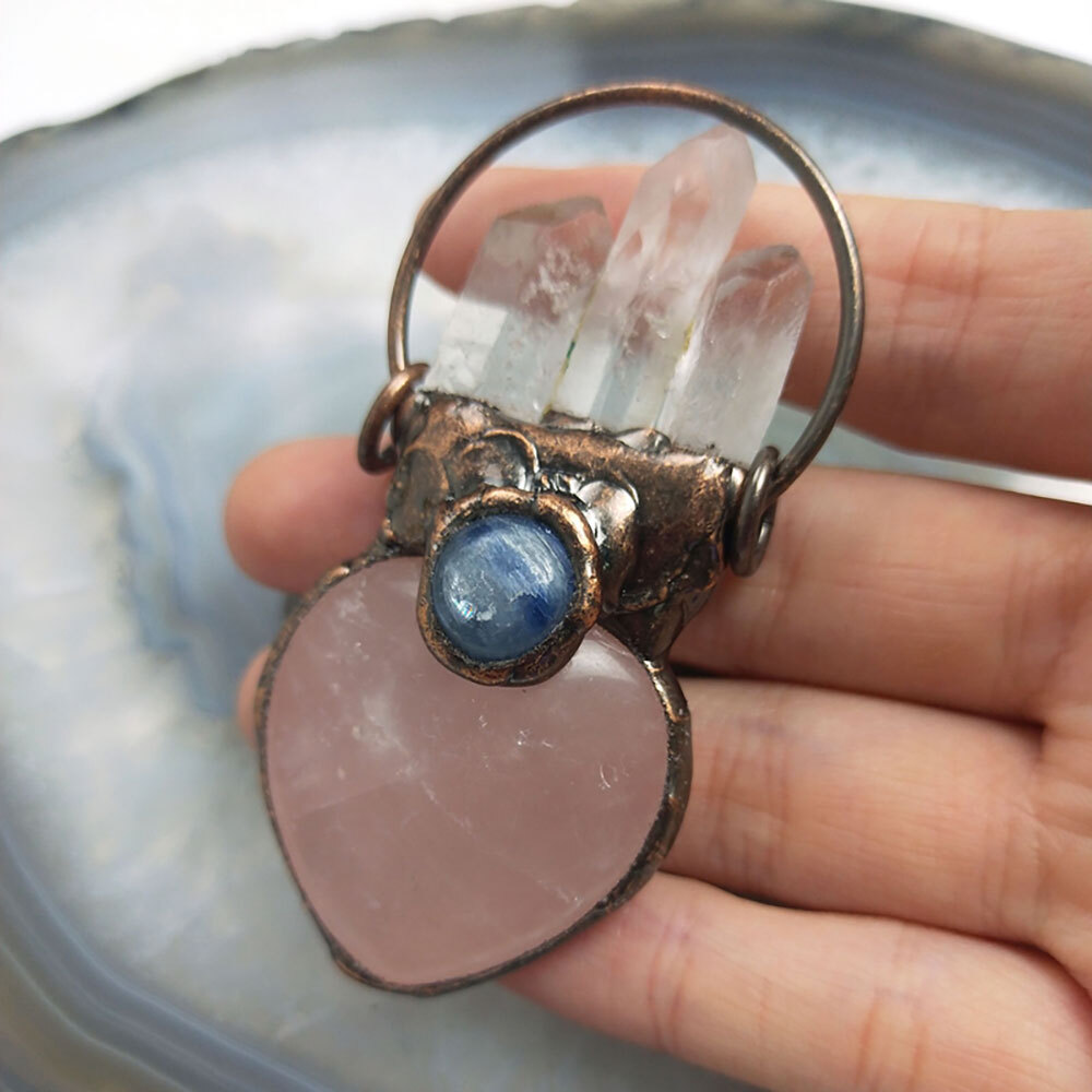 Natural Quartz Crystal Amethyst Labradorite Heart Pendant Necklace Healing USA