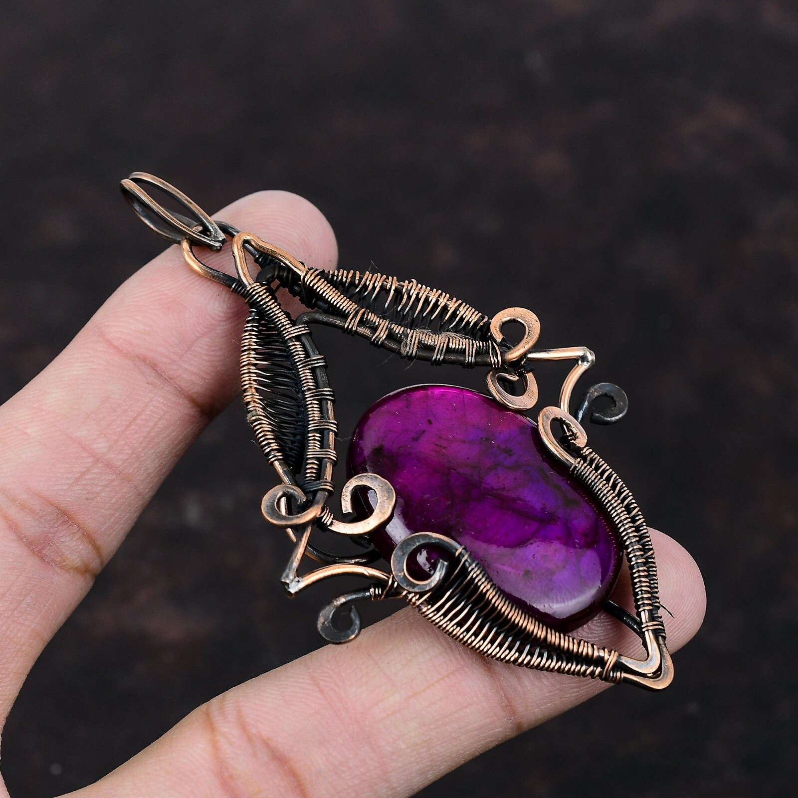 Purple Fire Labradorite Jewelry Copper Wire Wrapped Pendant For Women 3.54″