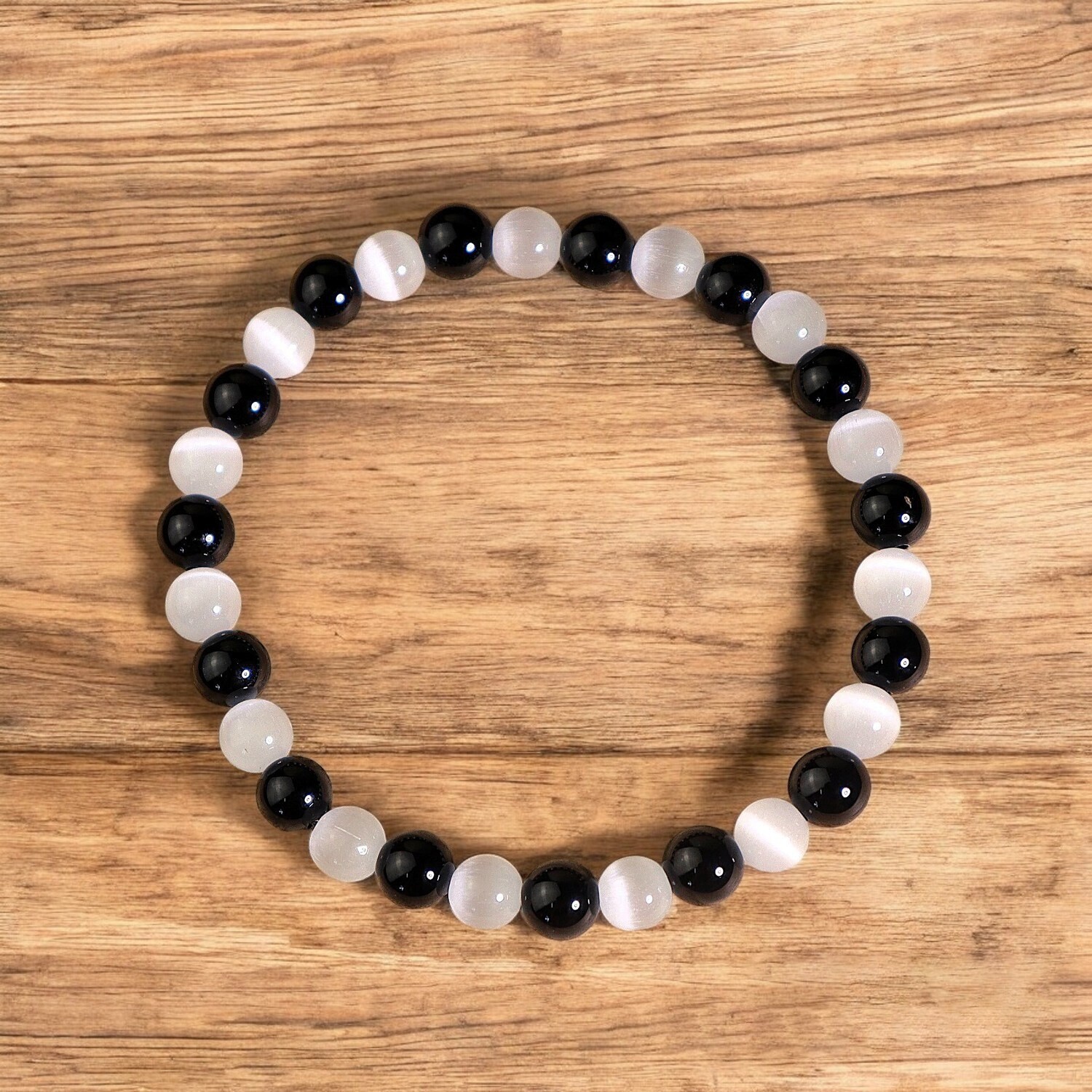 Protection Bracelet 6mm Black Tourmaline Selenite Bracelet Boho Style