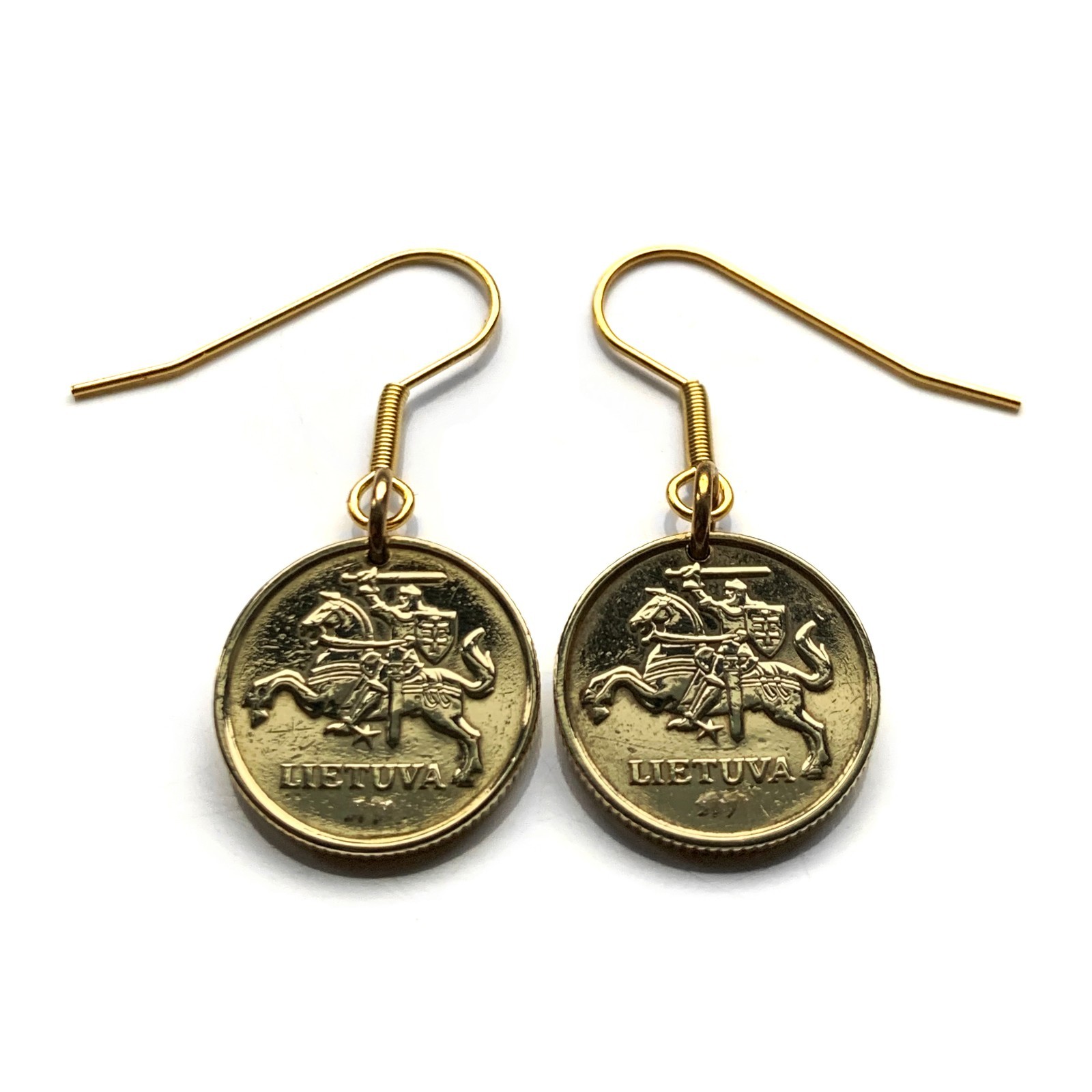 Lithuania Lietuva 10 coin earrings Vytis horse armor knight Vilnius e000665