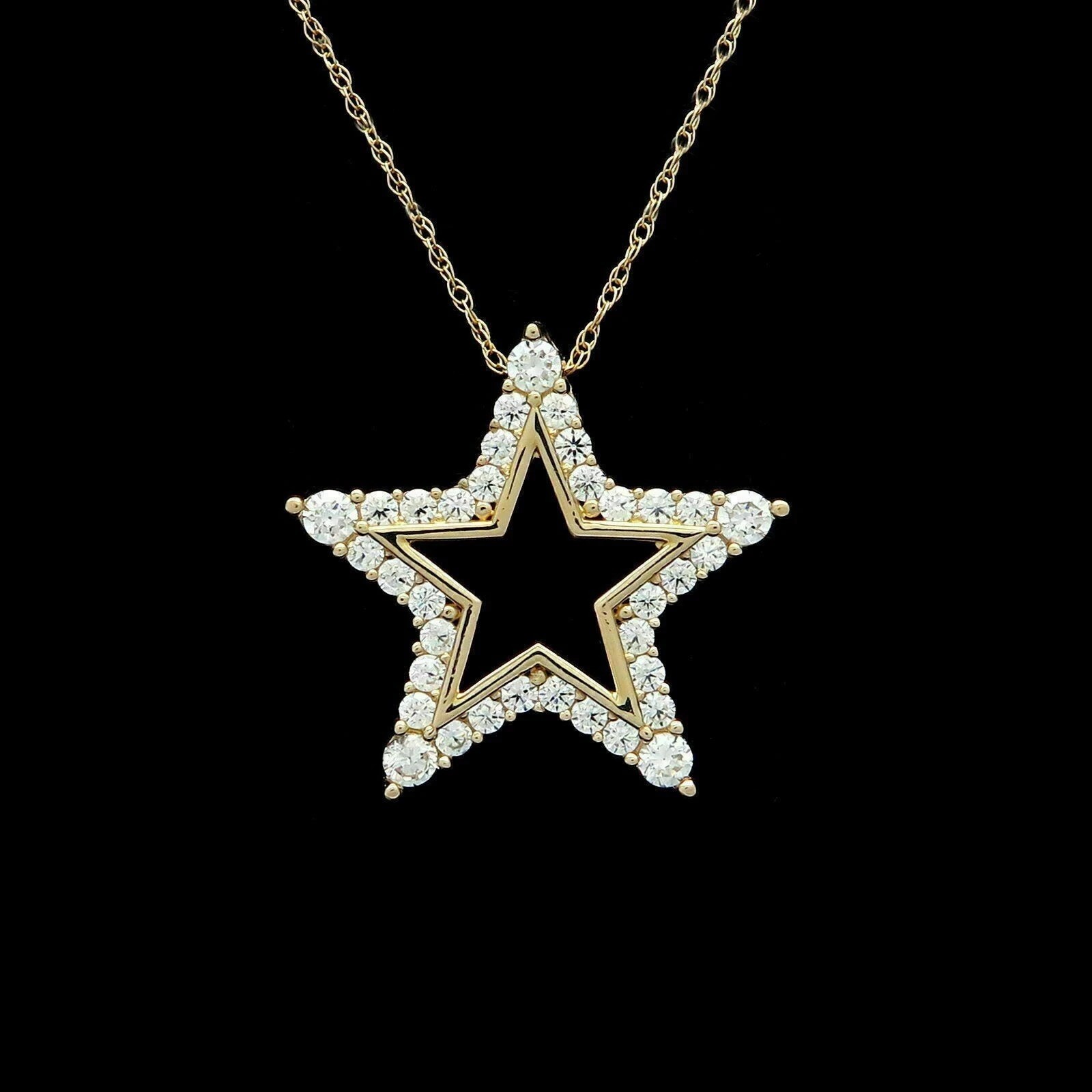 2 Ct Round Cut Simulated Diamond Star Shaped Pendant In 14K Yellow Gold Plated