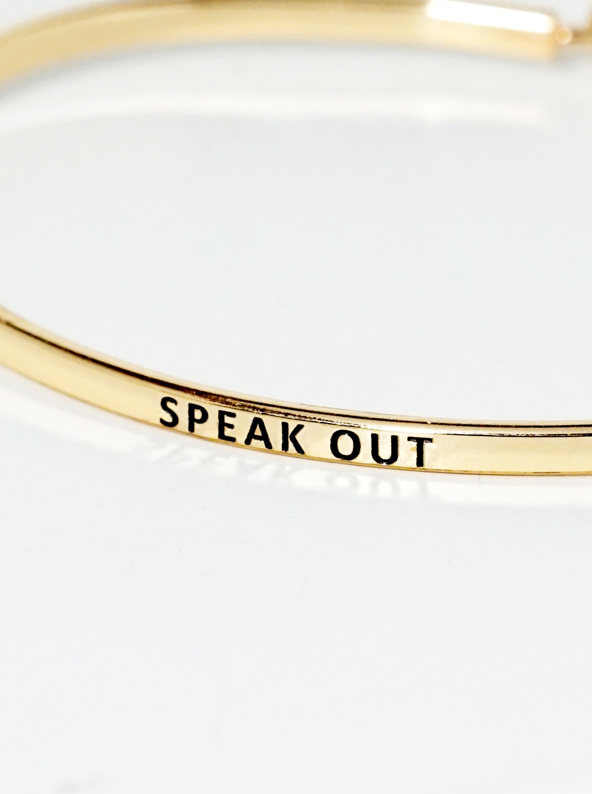 Speak Out Engraved Brass Bangle Bracelet, 0.2in Wide, Gold or Silver Tone