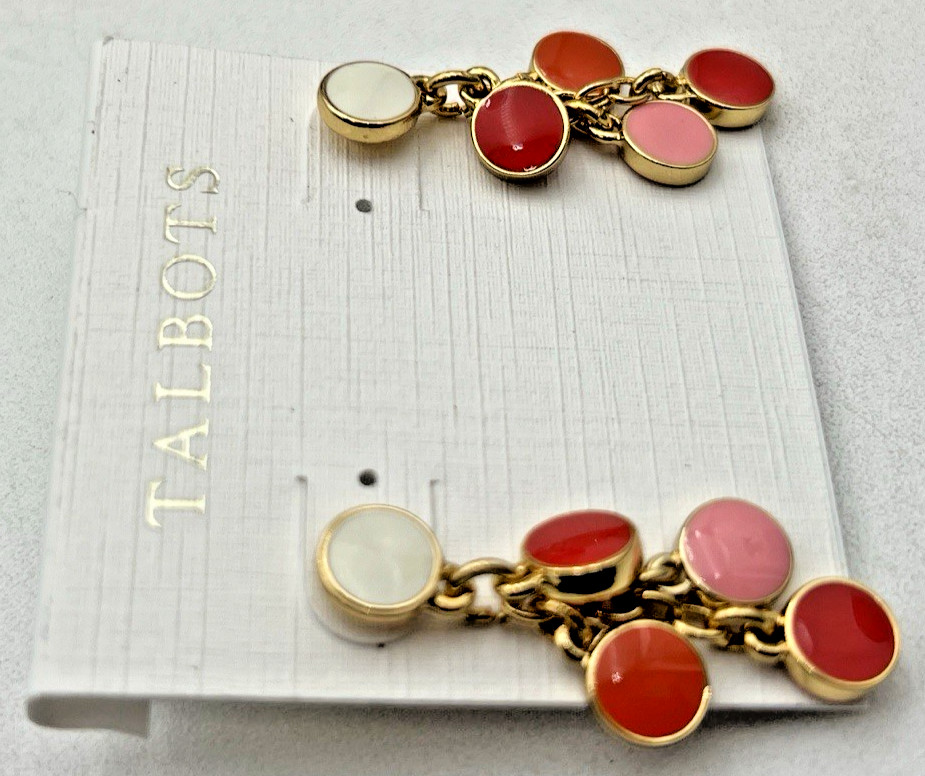 TALBOTS CORAL, PINK, WHITE GOLD TONE 31″+ NECKLACE & PIERCED 1.5″ DROP EARRINGS