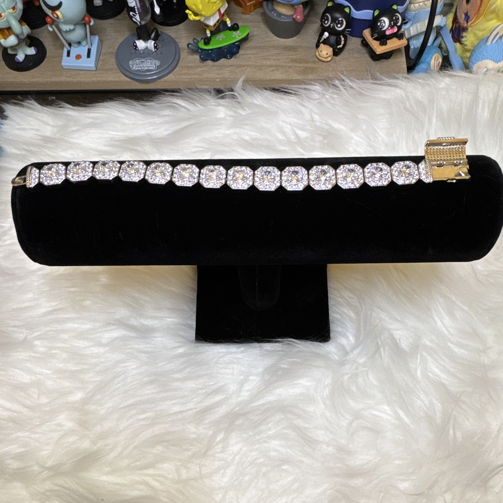 Tennis Cluster Bracelet Moissanite 6.5inch , 6.4mm Wide, Silver plated