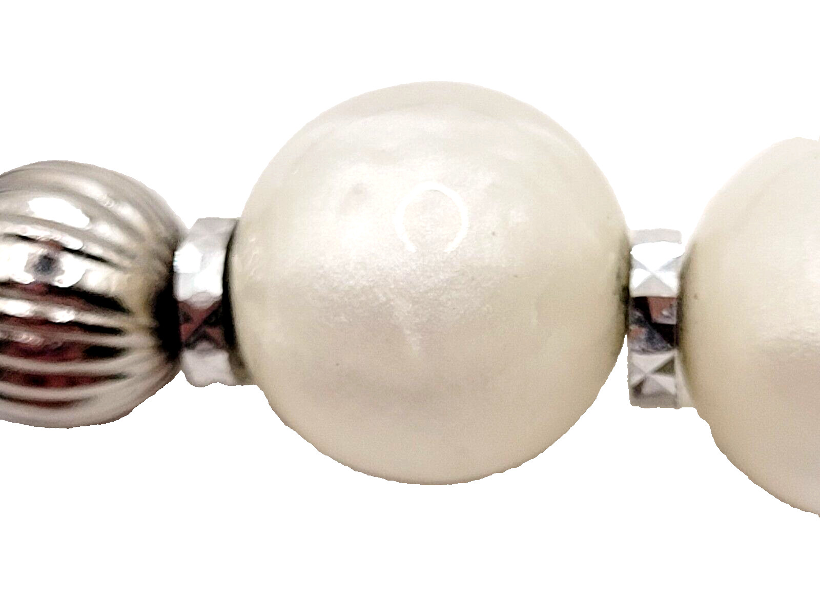 1928 Graduated Black and White Lucite Glow Beaded Necklace Silver Tone Unmarked