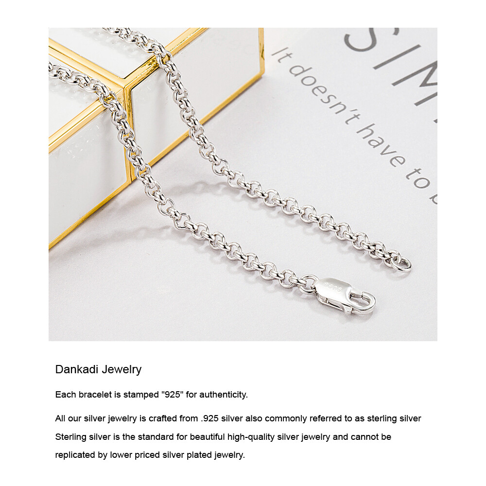925 Sterling Silver 3mm Rolo Round Cable Chain Necklace 18″-28″ for Women & Men