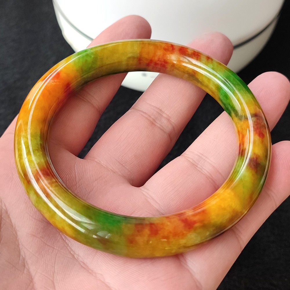 Certified Grade A Multicolor 59mm Burma Jade jadeite Circle Bangle Bracelet 2960