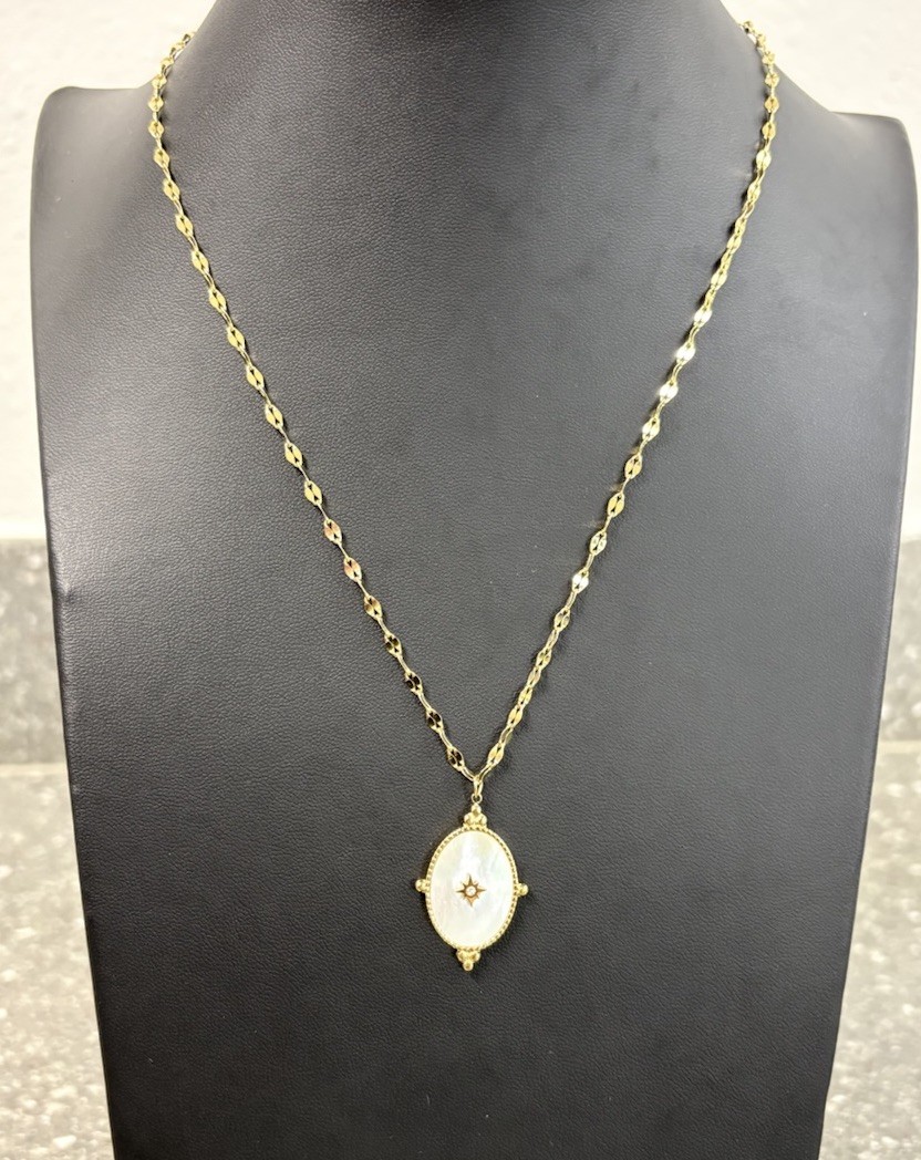 Plunder Design Eileen Necklace Gold Tone Mother of Pearl