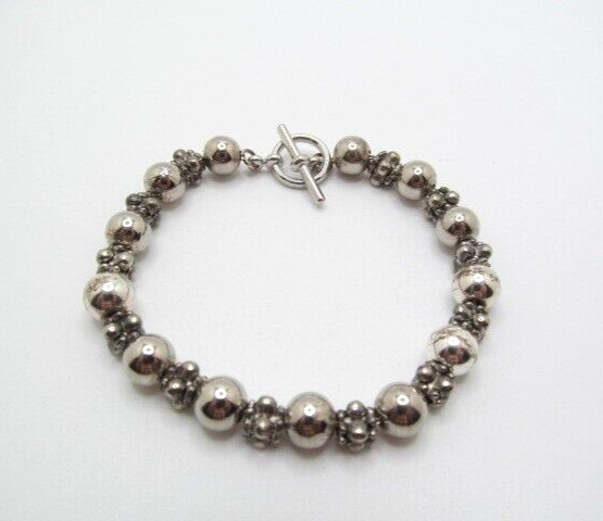 Silver Tone Metal Ball Bead 8mm Round & Mini Beaded Chain Toggle Bracelet 8 Inch