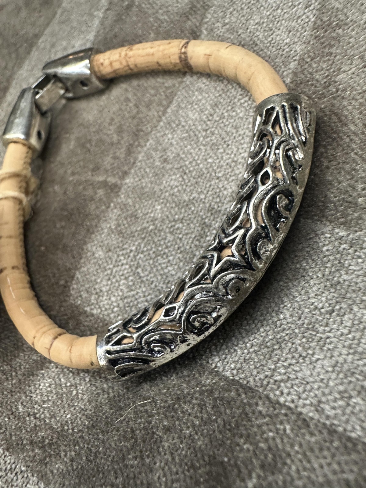 Corkforme Cork Bracelet Small Silver Tone Bar Made In Portugal Unisex Jewelry