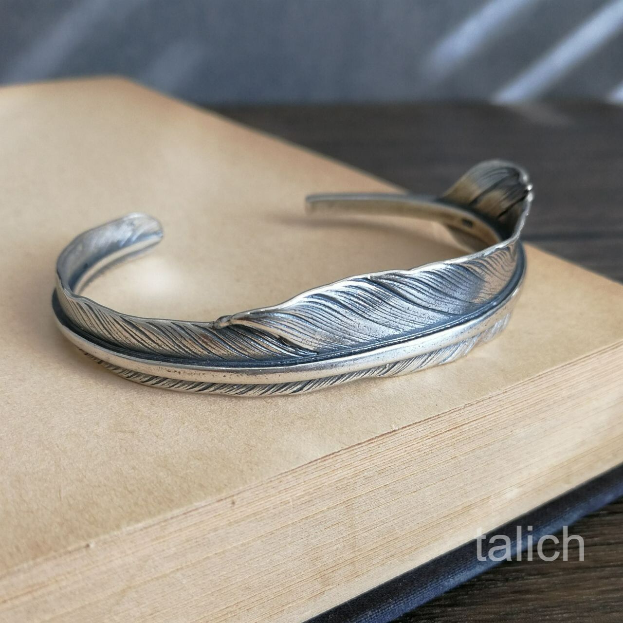 Solid 925 Sterling Silver Feather Cuff Bracelet Adjustable Unique Fine Details