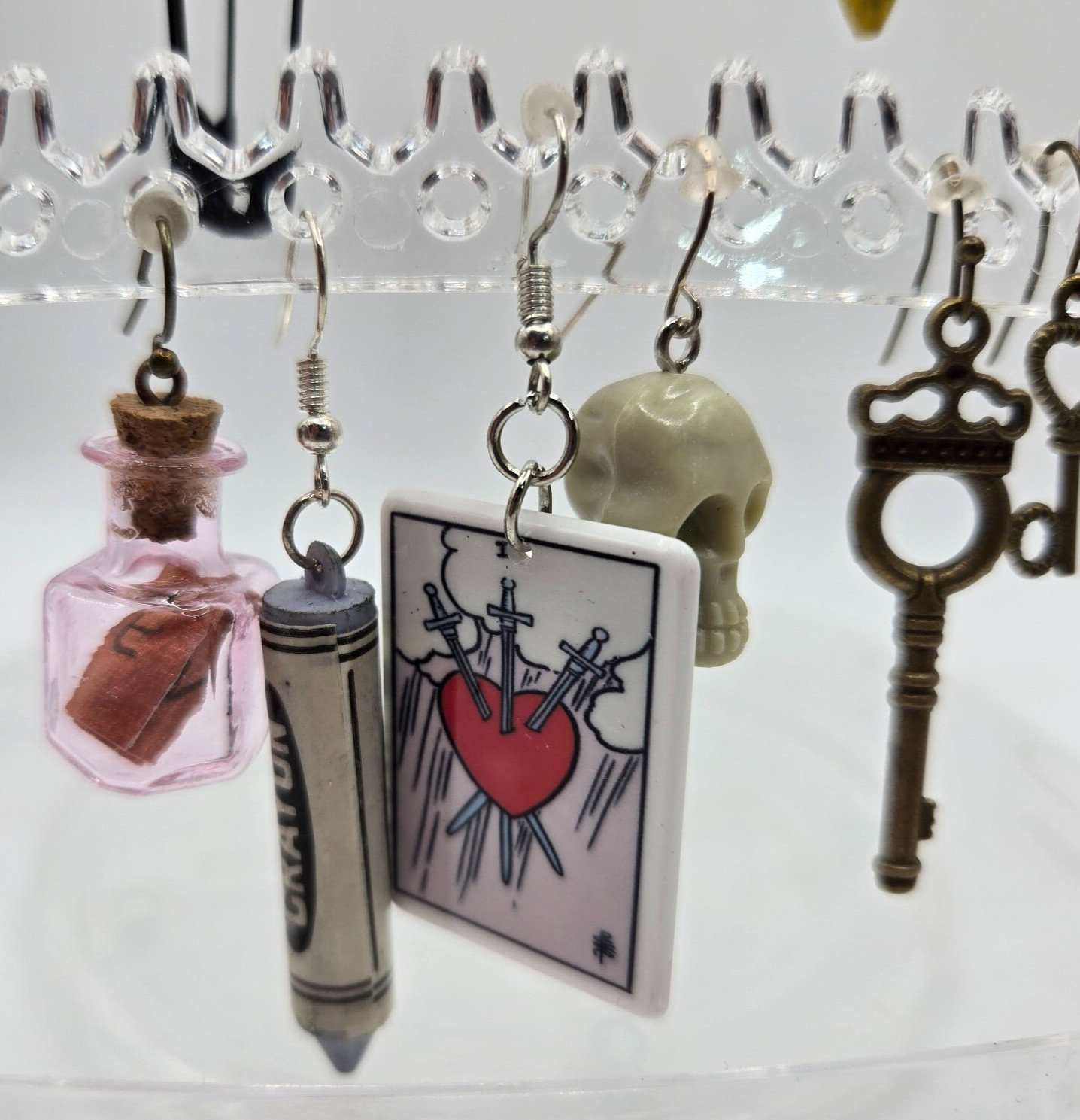 Lot Of 18 Safety Pins, Keys, Bears, Glass DANGLE Mix/Match Novelty Earrings NEW