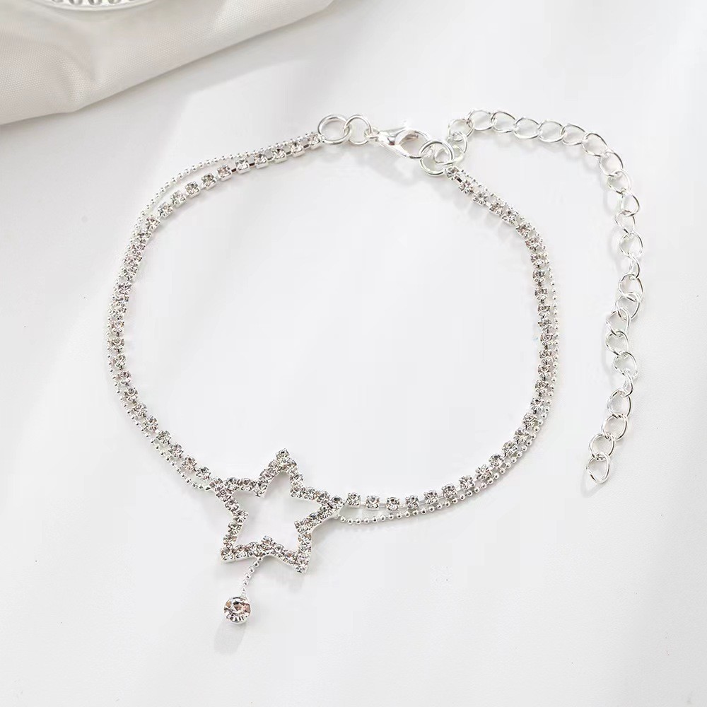 Women’s Stylish Star Heart Rhinestone Bead Necklace Anklet Jewelry Set