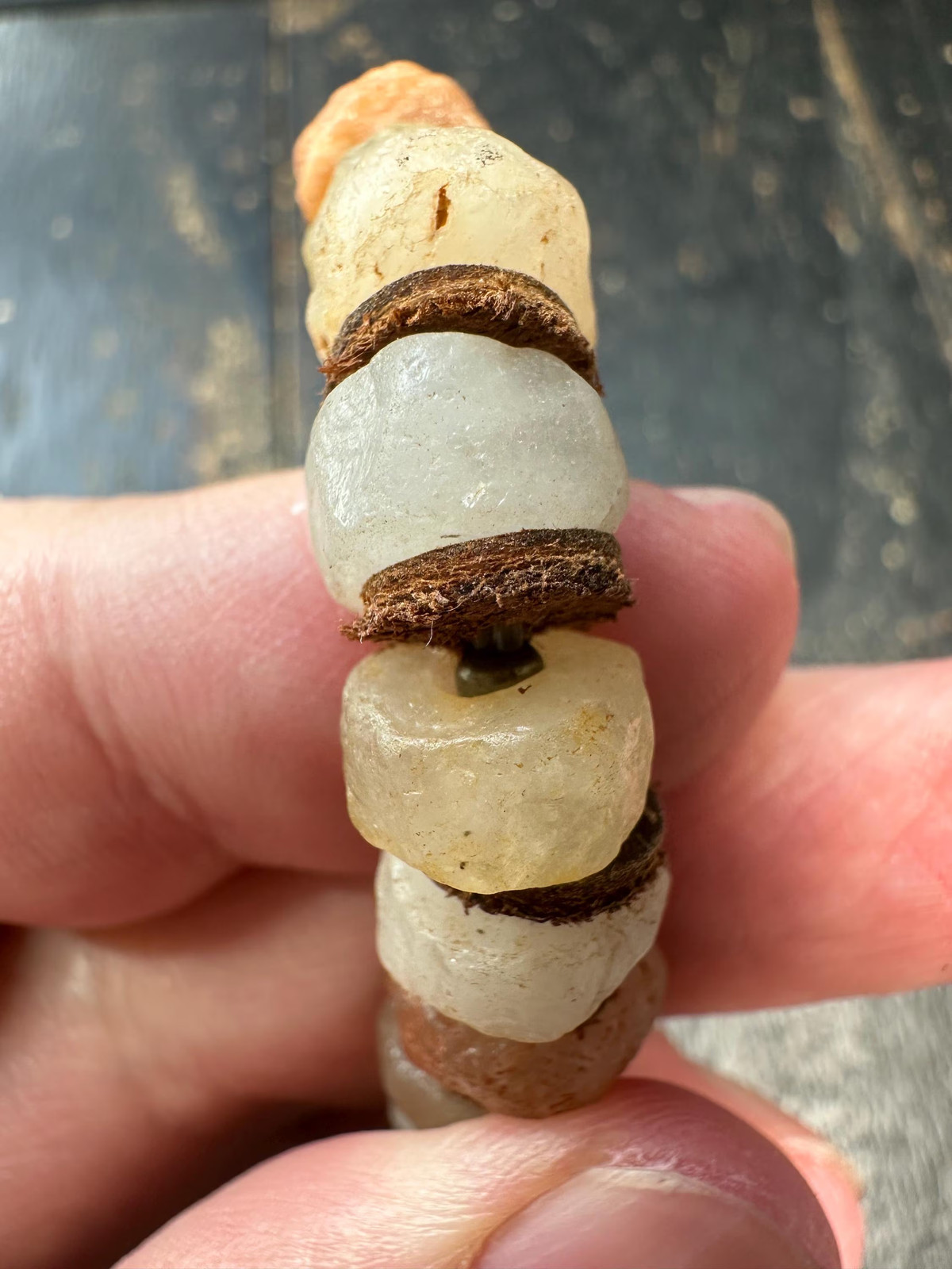Ancient Mali Quartz Disk Bead Bracelet – African Trade Beads with Leather Space