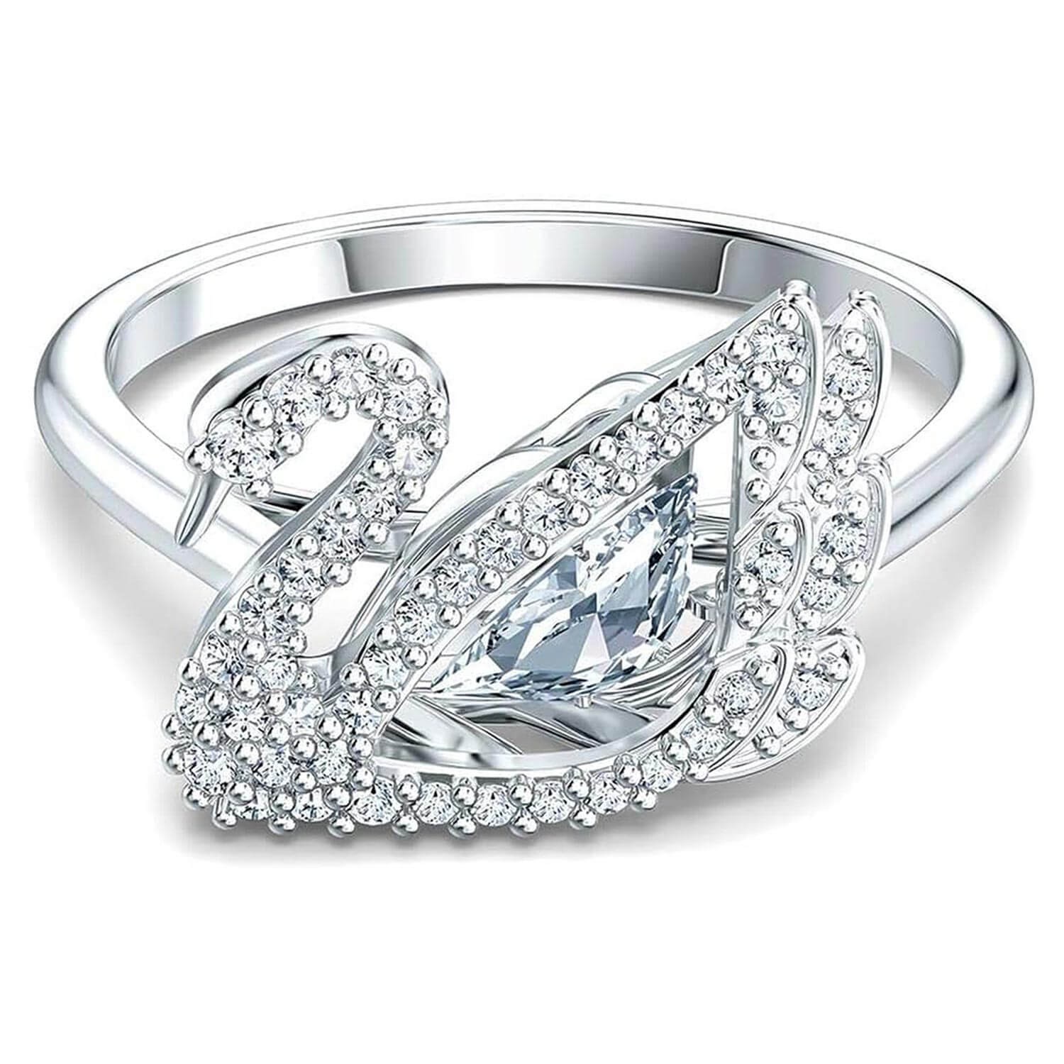 Swarovski Women’s Ring Dancing Swan Rhodium Plated and Crystal Size 6.75 5520712
