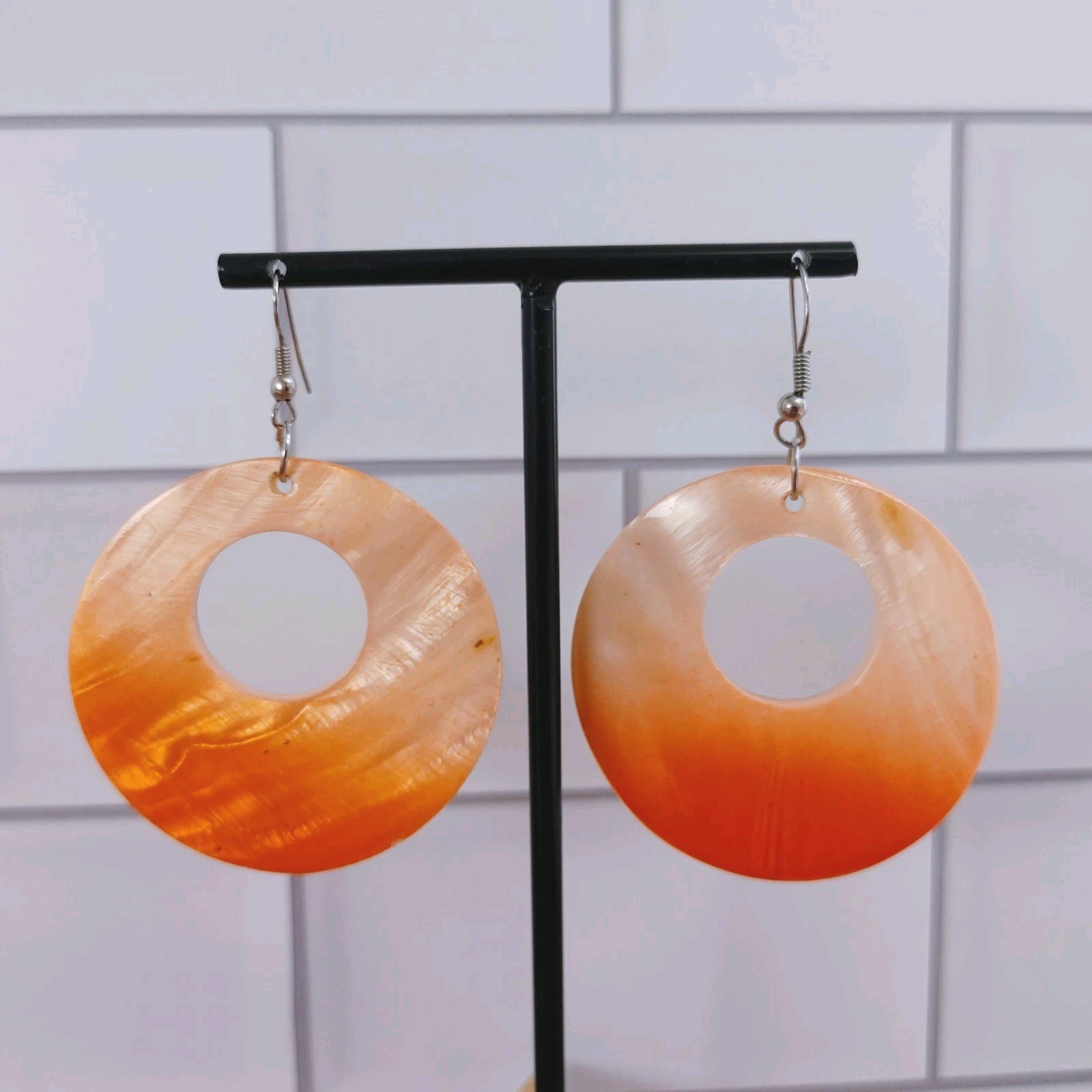 Salmon Pink Shell Beaded Necklace Dangle Earrings Set