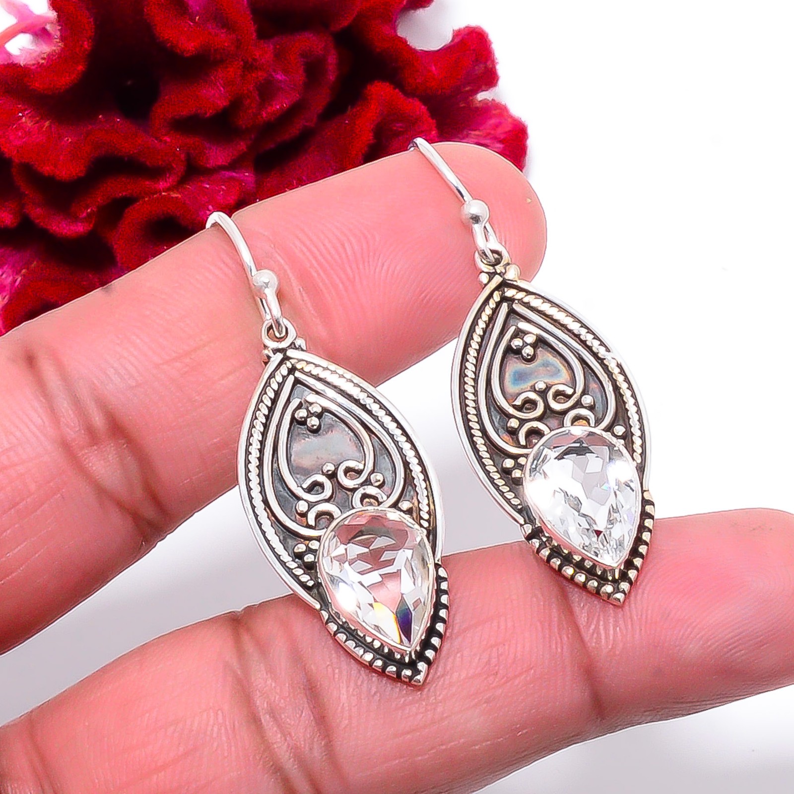 White Topaz Handmade 925 Sterling Silver Earring 1.76 Sku51, Christmas Gift