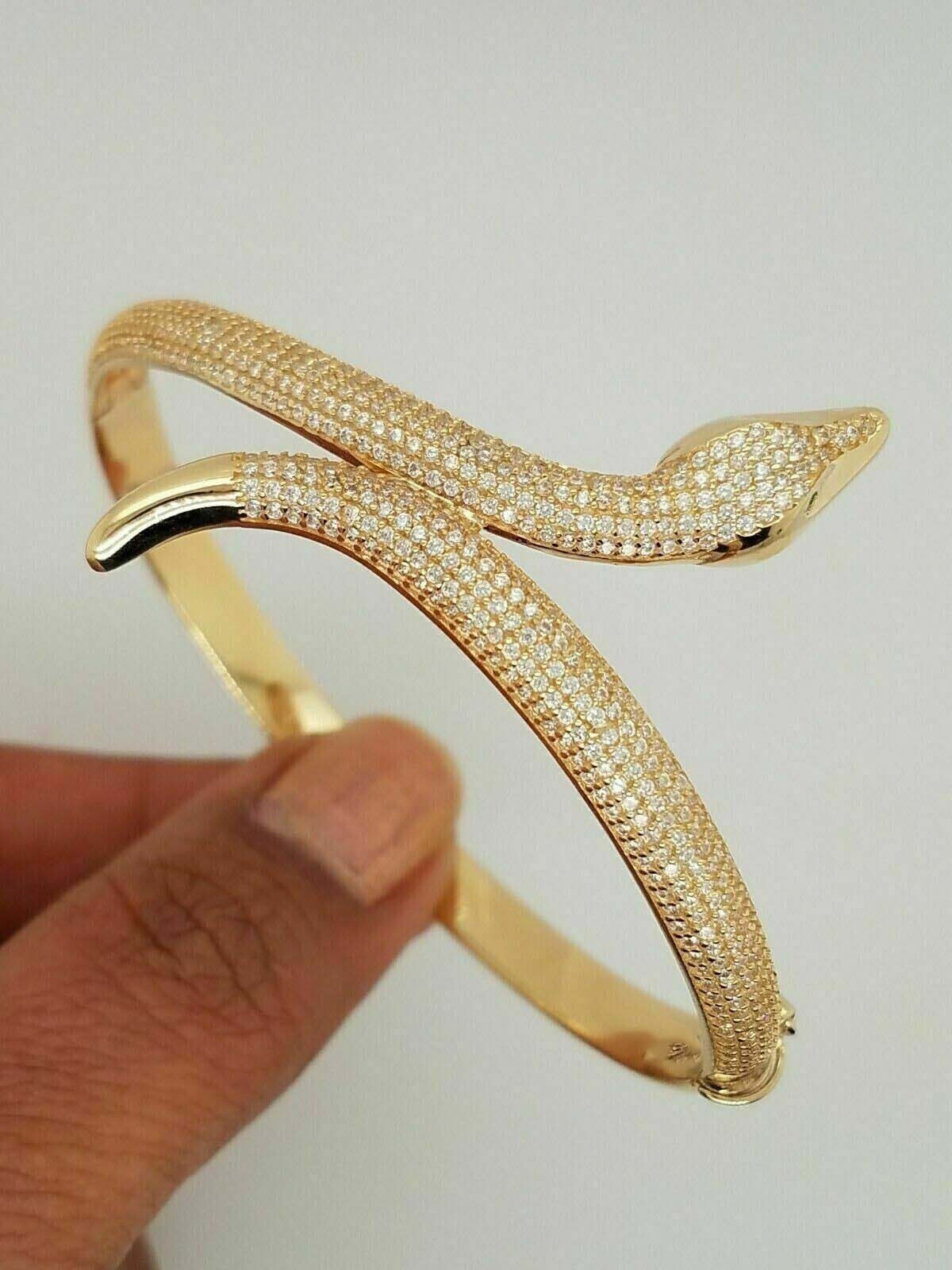 6.00 Ct Round Simulated Diamond Snake Bangle Bracelet 14K Yellow Gold Plated