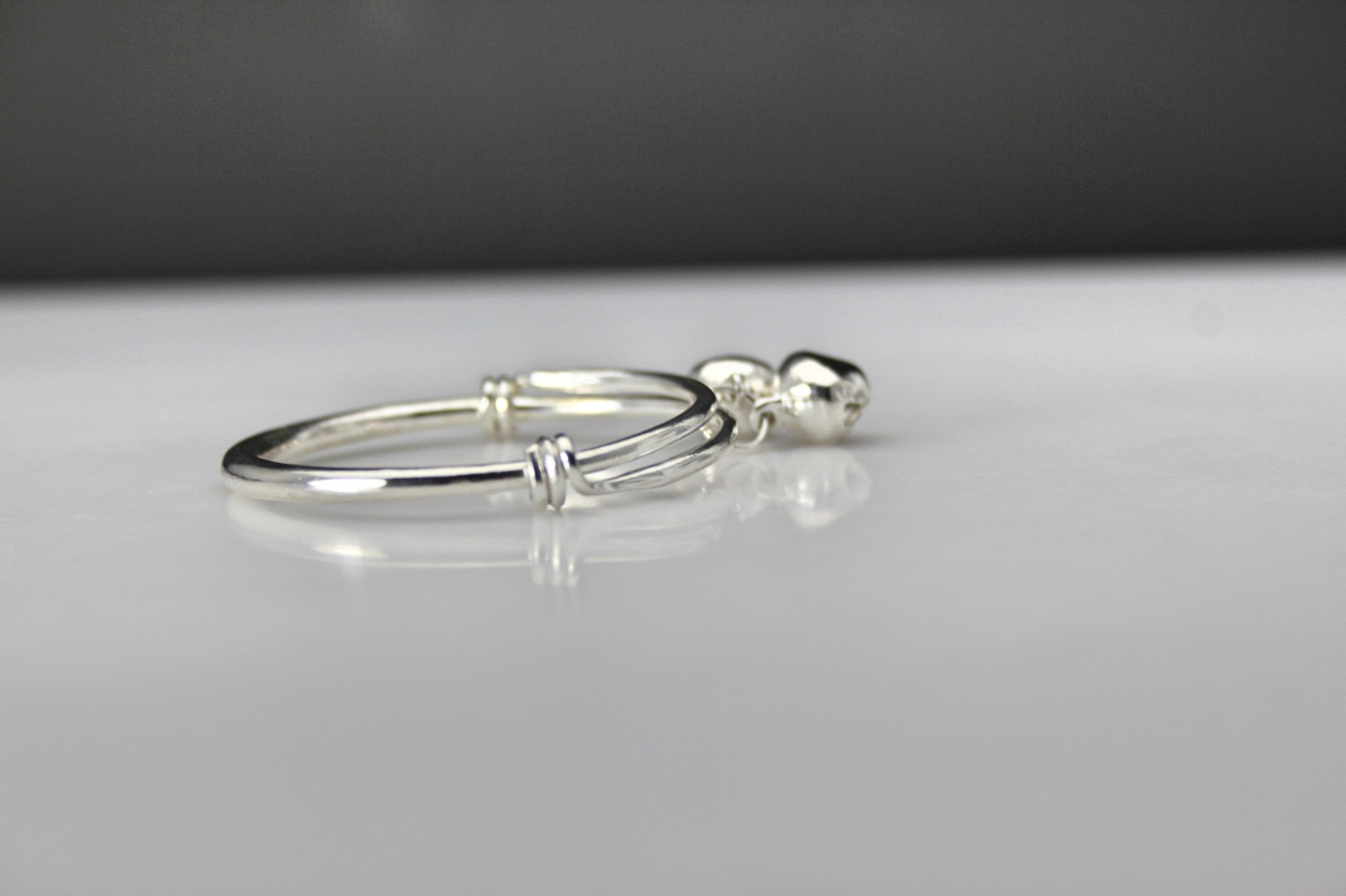 Two Bell Sterling 925 Baby Adjustable Size Bangle Bracelet 8.8 Grams (BR5508)