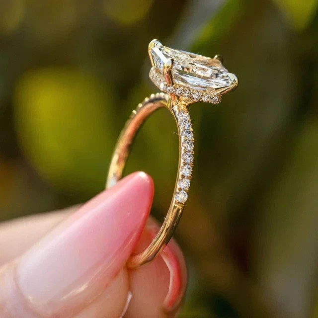 2.5 CT Radiant Cut White Lab Created Diamond Engagement Ring 14K Yellow Gold FN