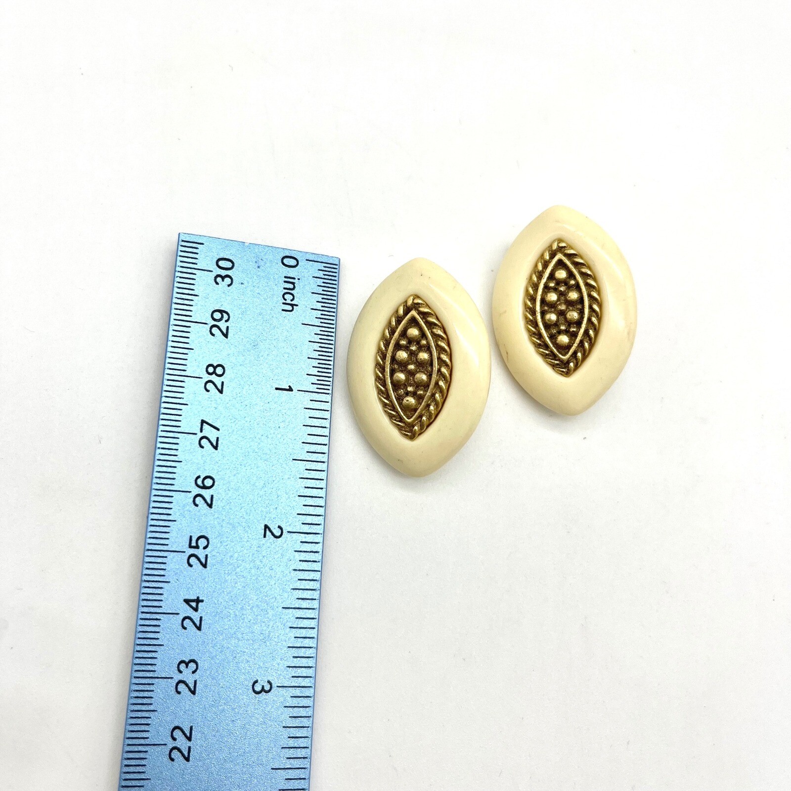 Vintage Gold Tone Earrings Oval Studded Design Fashion Jewelry