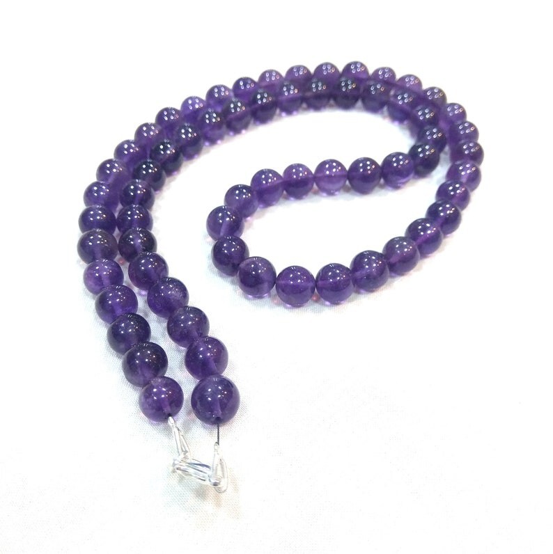 Natural Amethyst Smooth Round Gemstone Beaded February Birthstone Necklaces 24”