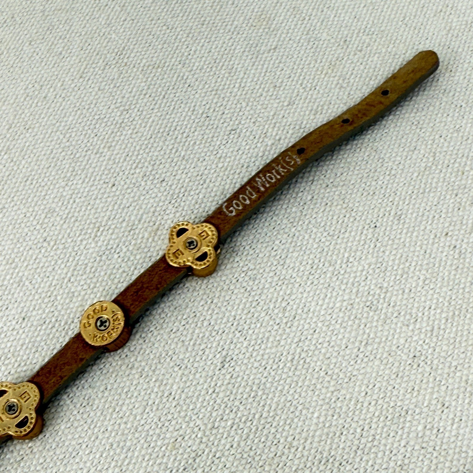 Good Works Blessed Fearless Strength Leather Bracelet Gold Tone Rhinestones