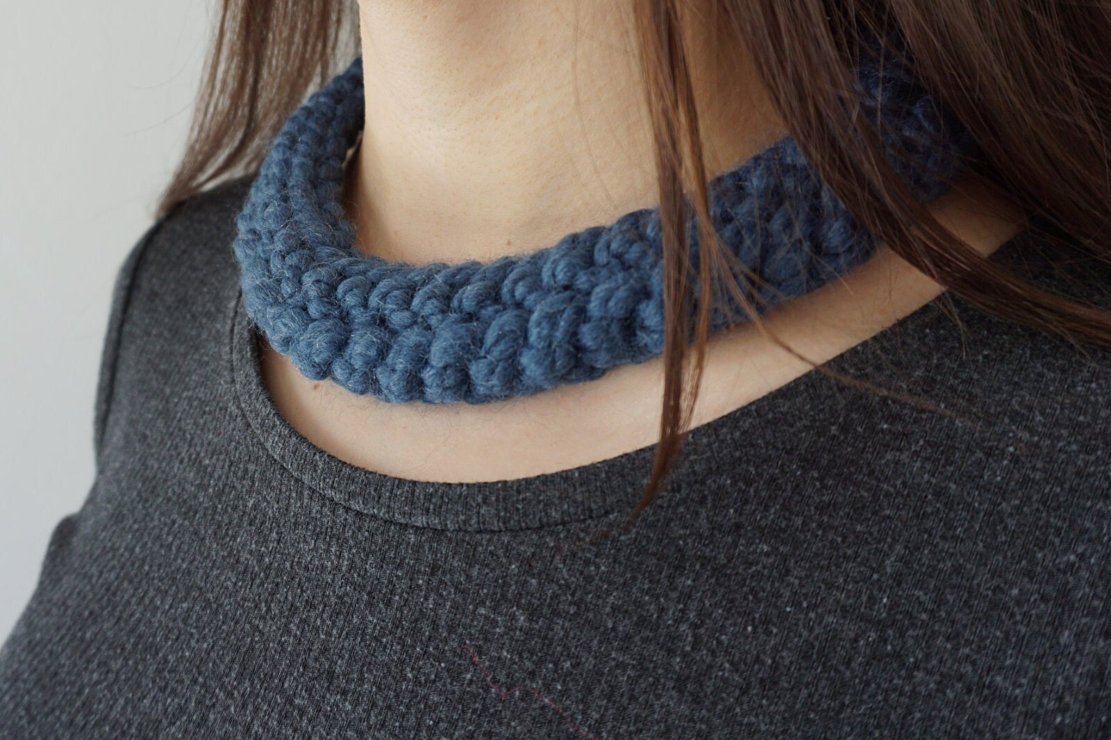 Women’s Hand-Knitted Chunky Acrylic Dark Blue Statement Textile Bib Necklace