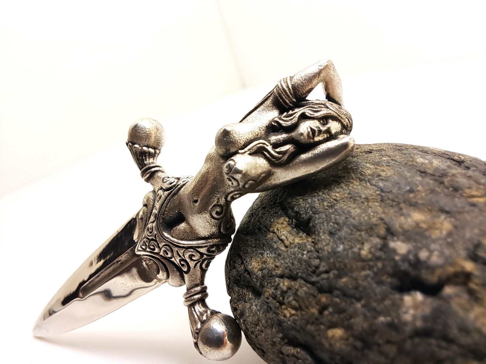 925 Sterling Silver Dagger Pendant – Gothic Fantasy Sword Female Figure Pendant