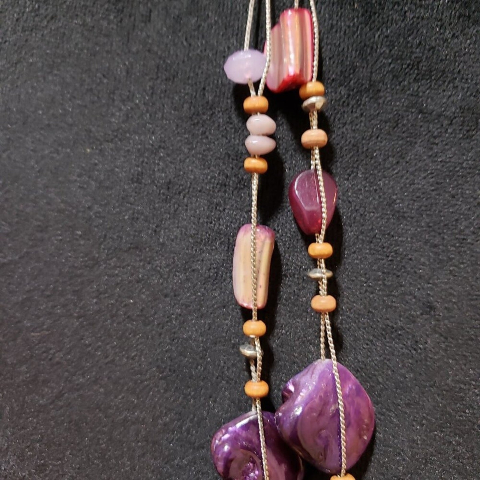 Womens Fashion Two Strand Chunky Amethyst Stones Seed Beads Necklace w/ Lobster