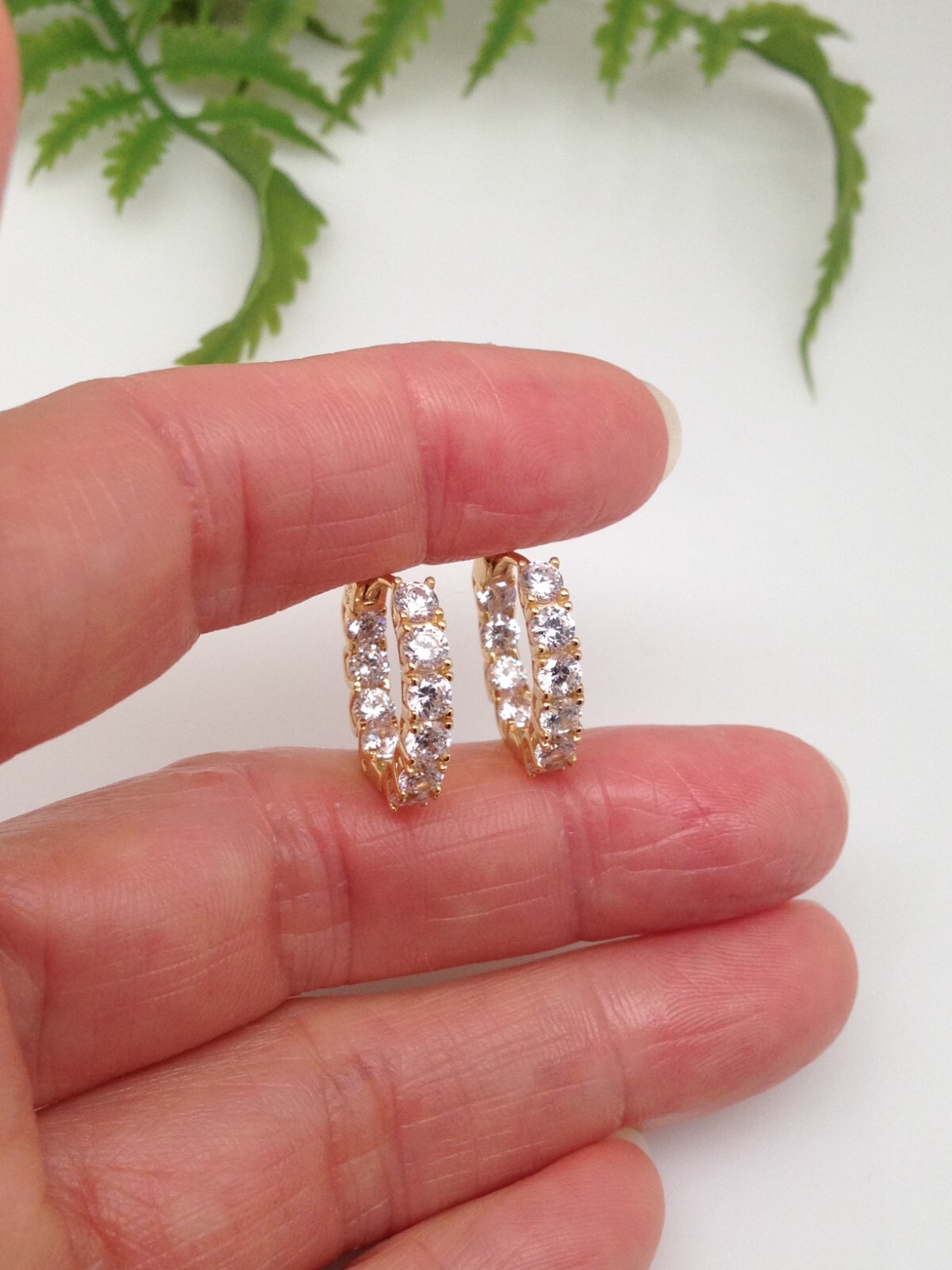 Gold Inside Out Hoop Earrings Sterling Silver 925 CZ Small Hoop 17.5mm/11mm x2.9